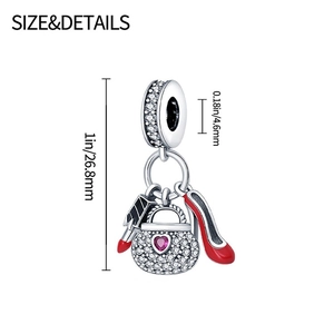 Detailed size chart for silver lipstick and high heel charms with 4.6mm hole diameter