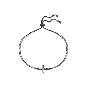 S925 silver black cross bracelet for women with shimmering zircons and adjustable chain
