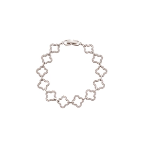 18k gold plated bracelet with clover links and sparkling zircons on white background