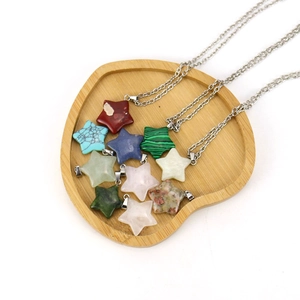 Star Pendant Necklace Natural Crystal Stone Plated Alloy Minimalist Pentagram Charm Jewelry For Women