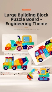 Detailed view of wooden construction vehicle puzzles with numbered 1-20 learning blocks