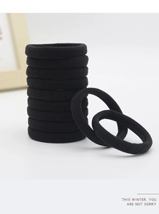 Detail of seamless black high-elastic hair ties with soft cotton fiber texture