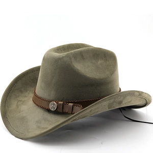 Vintage Western Cowboy Hat Faux Suede Wide Brim With Leather Band Retro Metal Buckle For Men Women Outdoor Fashion