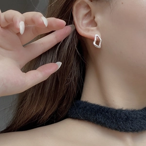 S925 Sterling Silver Irregular Hollow Heart Stud Earrings For Women French Chic Minimalist Geometric Gold Plated Fashion Jewelry