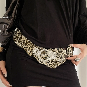 Ceinture Large À Imprimé Léopard Pour Femmes Avec Boucle Papillon En Strass Cuir PU Élastique Y2K Chaîne De Taille Vintage