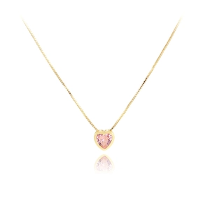 Herz Anhänger Halskette Kupfer Mit Herzschliff Zirkonia Steinen Romantischer Schmuck Geschenk Für Frauen Mädchen Süßer Stil