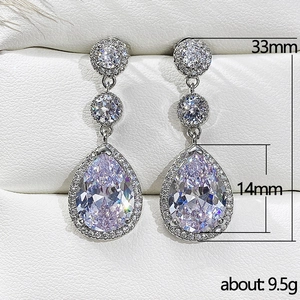Elegant 33mm pear-cut AAA cubic zirconia drop earrings in silver-tone metal finish