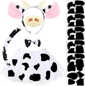 Detailed set of cow costume accessories including headband, nose, bow tie, tail, and tutu skirt