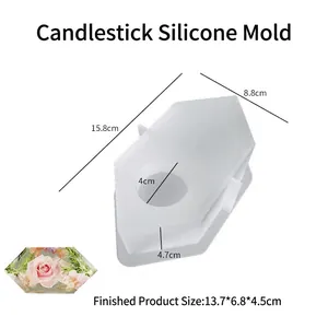 Dimensions détaillées du moule hexagonal en silicone pour bougeoirs en résine avec modèle