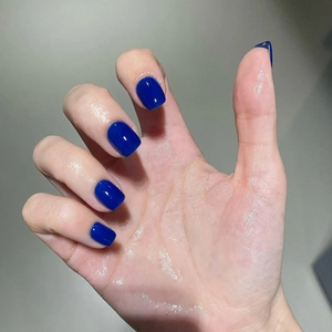 Women's Royal Blue Short Square Press On Nails High Gloss Mirror Finish Detachable Solid Color Fake Nails For Manicure Fashion