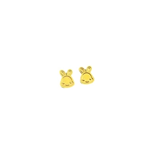 Minimalist golden titanium steel bunny earrings with cute rabbit face design on white background