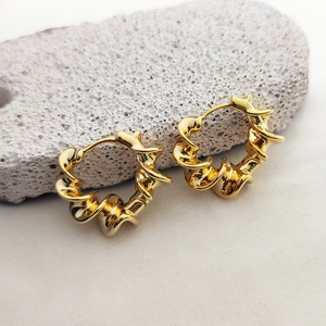 French vintage style geometric spiral hoop earrings in 18K gold plated brass finish