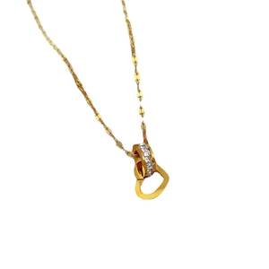 Exquisite gold-plated titanium steel necklace featuring a heart and pavé circle pendant