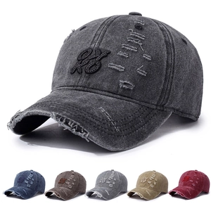 Washed Cotton Denim Baseball Cap Vintage Distressed Ripped Holes Adjustable Sun Hat Streetwear
