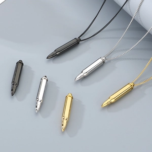 Polished bullet pendant necklaces in black, gold, and silver stainless steel set