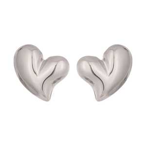 Polished silver heart stud earrings with high-gloss finish for minimalist jewelry fashion