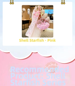 Pink starfish liquid glitter keychain with shell sequins and Happy Moments strap