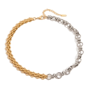 Collier ras du cou minimaliste en acier inoxydable bicolore or 18 carats et argent