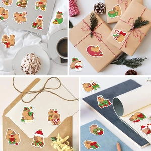 Christmas Capybara sticker set for festive laptop, gift box, and planner decoration