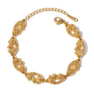Vintage 18K gold plated stainless steel bracelet with lava texture links and lobster clasp