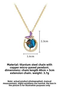 Detailed view of starry butterfly necklace with zircon moon pendant and dimensions 2.3x1.6cm