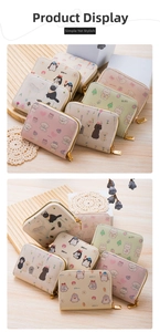 Detailed view of cartoon animal print accordion card holders in pastel macaron colors