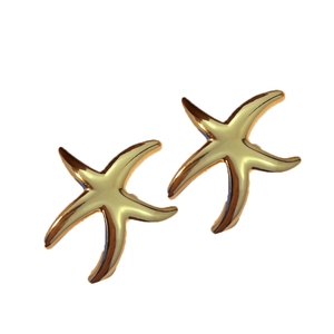 Polished 18k gold-plated stainless steel starfish earrings with a glossy mirror finish