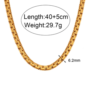Gold 6.2mm geometric flat square chain necklace in stainless steel with length specs