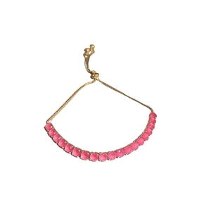 Bracelet en cristal rose avec chaîne dorée ajustable et fermeture à glissière coulissante