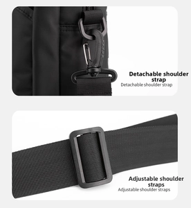Detail view of detachable and adjustable shoulder strap with durable swivel metal hooks