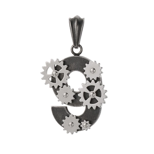 Anhänger im Steampunk-Stil Nummer 9 mit Vintage-Zahnraddekoren aus Edelstahl