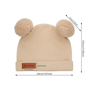 Cute baby beanie with fluffy pom pom, 20x18.5cm warm faux cashmere winter hat for infants