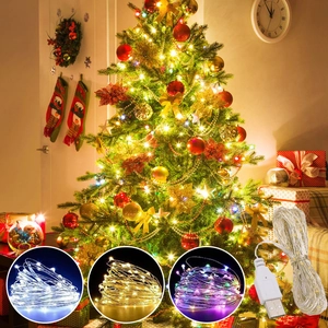 USB-powered LED copper wire string lights for Christmas tree decoration in three colors