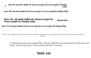 Detailed size chart for the slim fit blazer showing measurements in centimeters