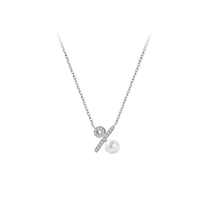 S925 sterling silver necklace with percent symbol pendant, pearl and zircon accents