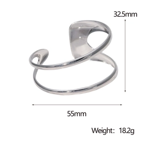 Detailed size specifications for the minimalist silver irregular double-loop open bangle