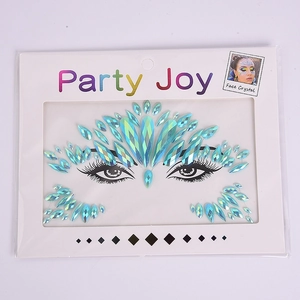 Blue and green gradient face crystal stickers in diamond and teardrop shapes on white card