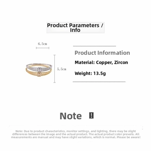 Dimensions détaillées pour l'ensemble de bracelets en plaqué or 18K avec zircons