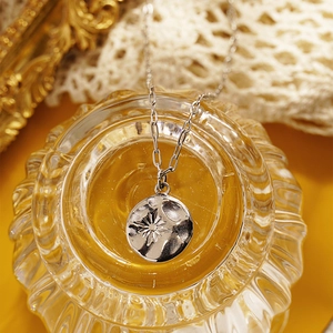 Collier avec pendentif pièce étoile argenté sur verre avec dentelle vintage et cadre doré
