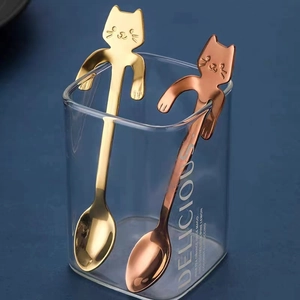 Stainless Steel Cat Spoon Hanging Coffee Stirring Dessert Spoon Cute Cartoon Mug Accessory