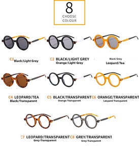 Matrix layout of retro round sunglasses in 8 assorted colors and finishes for unisex