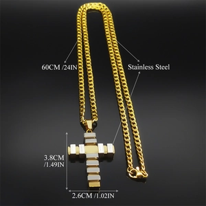 Collana a croce HipHop in acciaio inossidabile bicolore oro e argento con dimensioni