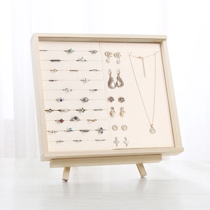 Solid Wood Jewelry Display Organizer Box With Acrylic Dustproof Cover Velvet Ring Necklace Holder Case Desktop Showcase