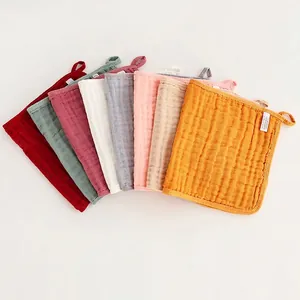 Muslin Burp Cloth 100% Cotton Gauze Layers Washcloth Soft Absorbent Breathable Infant Newborn Bib Face Towel Solid Color