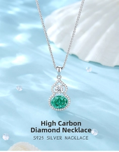 Detail of S925 silver gourd necklace with green emerald high carbon diamond and micro pave zircons