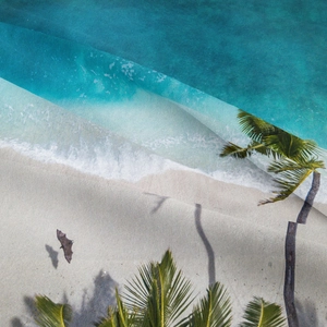 Bohemian tropical beach tapestry with blue ocean and palm trees for room wall decor