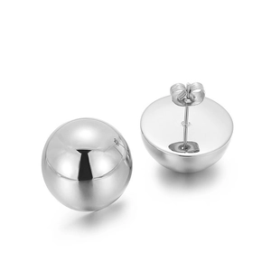 Minimalist silver polished stainless steel ball stud earrings with mirror finish
