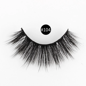 Close-up of thick 3D false eyelashes model #104 with dense flared cross-layered fibers