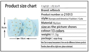 Size chart showing 9x18cm dimensions and nylon material details for baby headbands