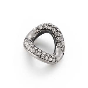 Irregular D-shaped silver metal pendant with sparkling rhinestones for jewelry making